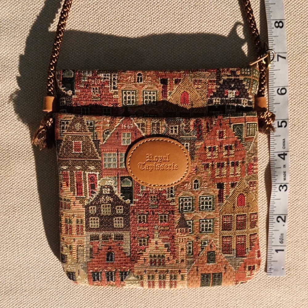 Royal Tapisserie Tan Vintage Patterned Crossbody Bag W/ Houses!
